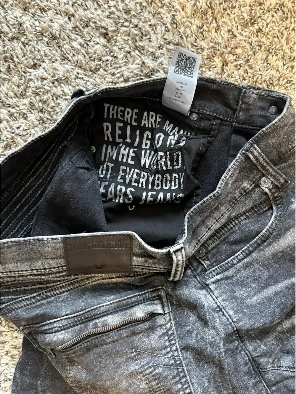 True Religion Geno Relaxed Slim Moto Jeans Gray Black Men's Size 32x33 Vintage